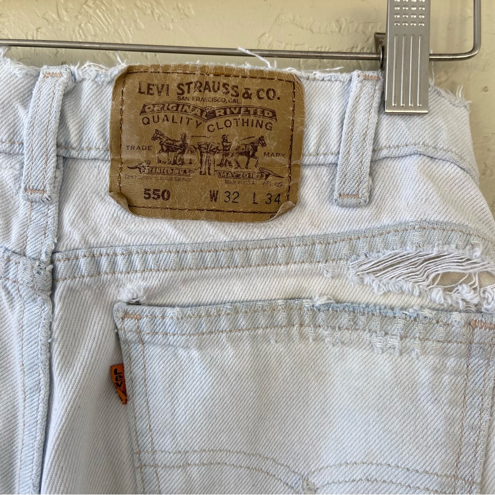 Vintage 70s Mens 32x34 Levi’s 550 Light Wash Orange Tab Distressed Denim Jeans - Picture 7 of 14